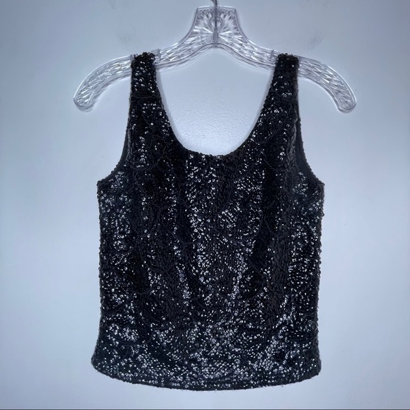 VINTAGE Sequined Black Beaded Evening Sleeveless Top - Picture 2 of 6